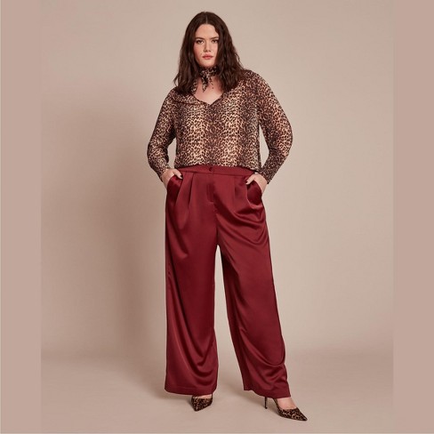 Burgundy High Waist Trousers, Wide Leg Pants, Wide Leg Pants