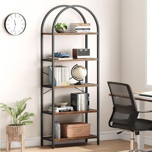 5-Tier Open Arched Bookshelf, Modern Bookcase Storage Shelves with Metal Frame, Freestanding Display Rack for Bedroom Living Room Home Office - 1 of 4