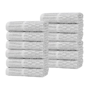 Viscose Cotton Blend Medium Weight Soft Textured Checkered Ribbed Border Towel Set by Blue Nile Mills - 1 of 4