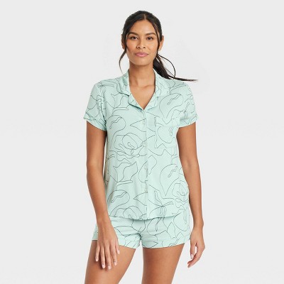 Women's Beautifully Soft Short Sleeve Notch Collar Top And Pants Pajama Set  - Stars Above™ : Target