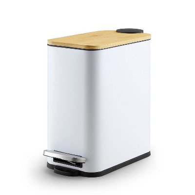 SunnyPoint Trash Can with Plastic Inner Buckets 1.32 Gallon White&Bamboo (YH-5LTCAN-BAM)