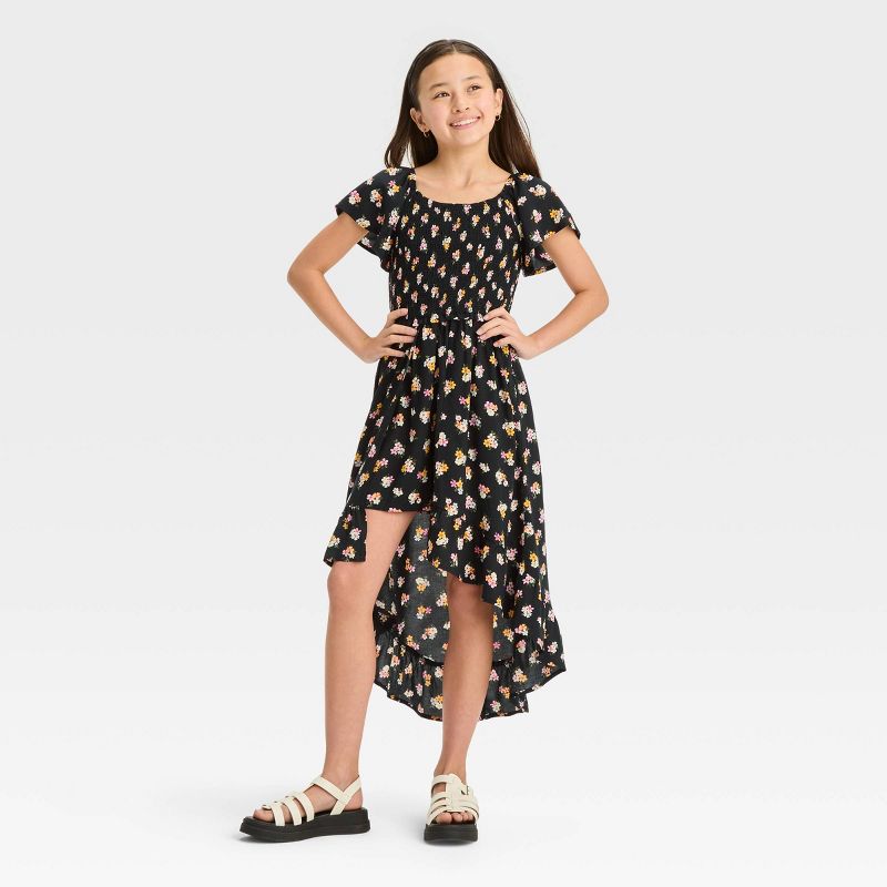 Girls' Smocked Bodice Flutter Sleeve Walk Through Dress - art class™, 4 of 5
