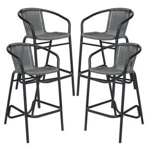 Merrick Lane Set of Four Restaurant Style Barstool with PE Rattan Seat for Indoor/Outdoor Use - 1 of 4
