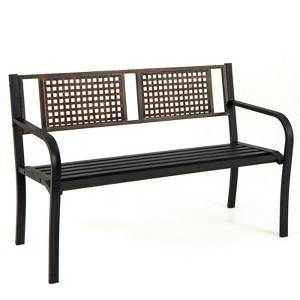 Costway 50" Outdoor Metal Park Bench with Rattan-Like Backrest & Curved Armrests - 1 of 1