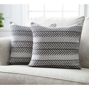 Chanasya Jacquard Cotton Arrow Stripe Pattern Square Throw Pillow Cover - 2-Piece Set - 20" x 20” - White - 1 of 4