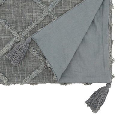 Gray Diamond Tufted Cotton Table Runner with Tassels