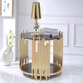 25" Tanquin Accent Table Black Glass and Gold Finish - Acme Furniture