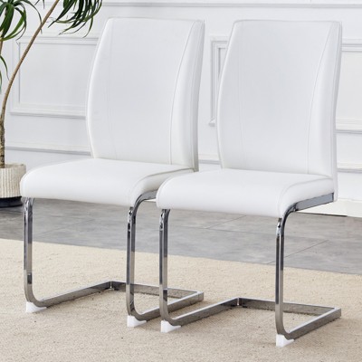 FONTOI 2PCS Arch Dining Chairs with High Resilience, Dining Chair with Arched Metal Legs for Living Room, White&Silver, 21.6"*39"*17.3"