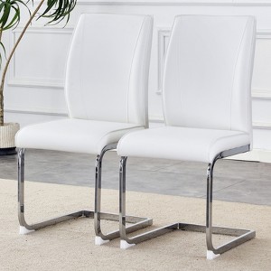 FONTOI 2PCS Arch Dining Chairs with High Resilience, Dining Chair with Arched Metal Legs for Living Room, White&Silver, 21.6"*39"*17.3" - 1 of 4