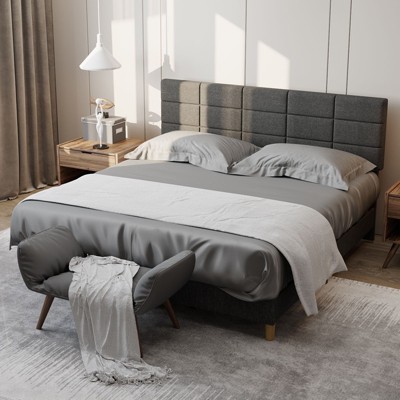 Modern Full Size Platform Bed Frame, Linen Upholstered Bed Frame with Adjustable Height Headboard and Strong Wooden Slats, No Box Spring Needed