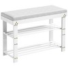 MAYEERTY 3 Tier Shoe Racks Bamboo Shoe Bench Entryway with Cushion and Adjustable Shelves for Hallway Mudroom living Room White - 4 of 4