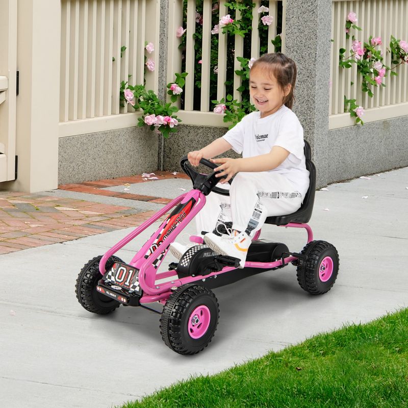 Infans Kids Pedal Go Kart 4 Wheel Ride On Toys w/ Adjustable Seat Handbrake Red, 2 of 5
