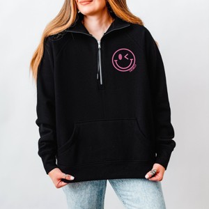 S.W.Smiley Embroidered Smiley Face Outline - Women's Quarter Zip Fleece Graphic Sweatshirt - 1 of 4