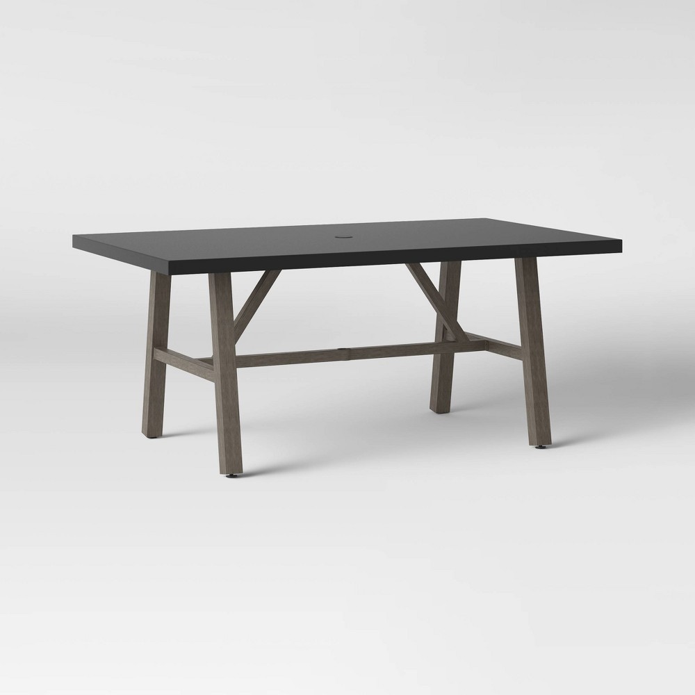 Faux Wood 6 Person Rectangle Patio Dining Table with Faux Concrete Tabletop Smith & Hawken