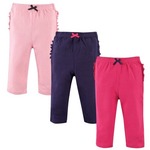 Hudson Baby Infant and Toddler Girl Cotton Pants 3pk, Pink Navy - image 1 of 2