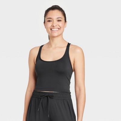 Women's Light Support Brushed Strappy Crop Sports Bra - All in Motion™ Black S