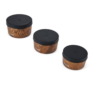 Teakwood and Stainless Steel 3-Piece Food Canister Set