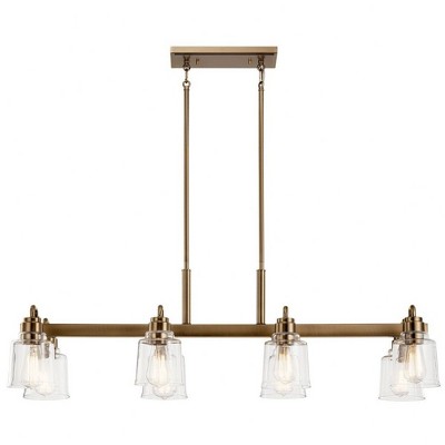 Weathered Brass 8-Light Industrial Chandelier with Clear Glass