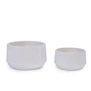 ORRD Set of 2 Gloss White Ceramic Planters, Modern Indoor Outdoor Flower Pots with Drainage Holes for Patio Garden Windowsill Decor - 1 of 4