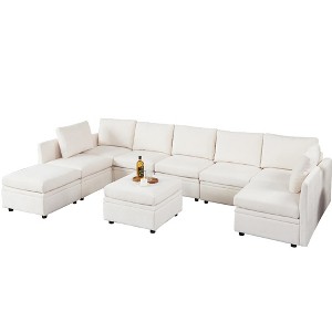 ODK Modular Sectional Sofa, Comfy L-Shaped Convertible Sleeper Sofa Bed with Ottoman, Modern 6-Seater Sectional Couch for Living Room, Beige - 1 of 4