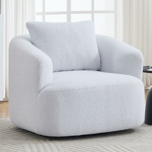 Sapphtopaz 360°Swivel Single Couches for Living Room Teddy Upholstered Round Couch with Pillow High-Resilience Sponge Sofa Chair for Bedroom - 1 of 4