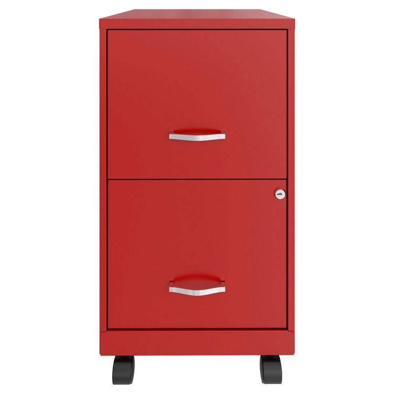 Space Solutions 18 Inch Wide Metal Mobile Organizer File Cabinet for Office Supplies and Hanging File Folders with 2 File Drawers, Red, 2 of 6