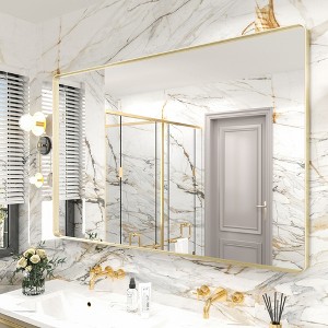 Apmir 55 in. W x 36 in. H Rectangular Aluminum Alloy Framed and Tempered Glass Wall Mirror in Brushed Gold - 1 of 4