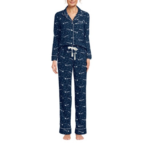 Lands End Women s Drapey Flannel 2 Piece Pajama Set Top And Pants Medium Deep Sea Navy Reindeer Target