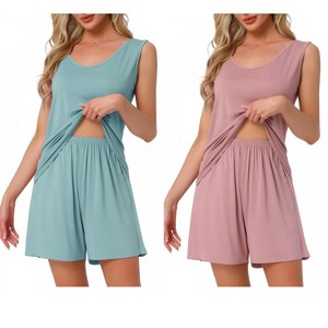 INSPIRE CHIC Women's 2 Pcs Cotton Soft Sleeveless Cami & Shorts Pajama Set - 1 of 4