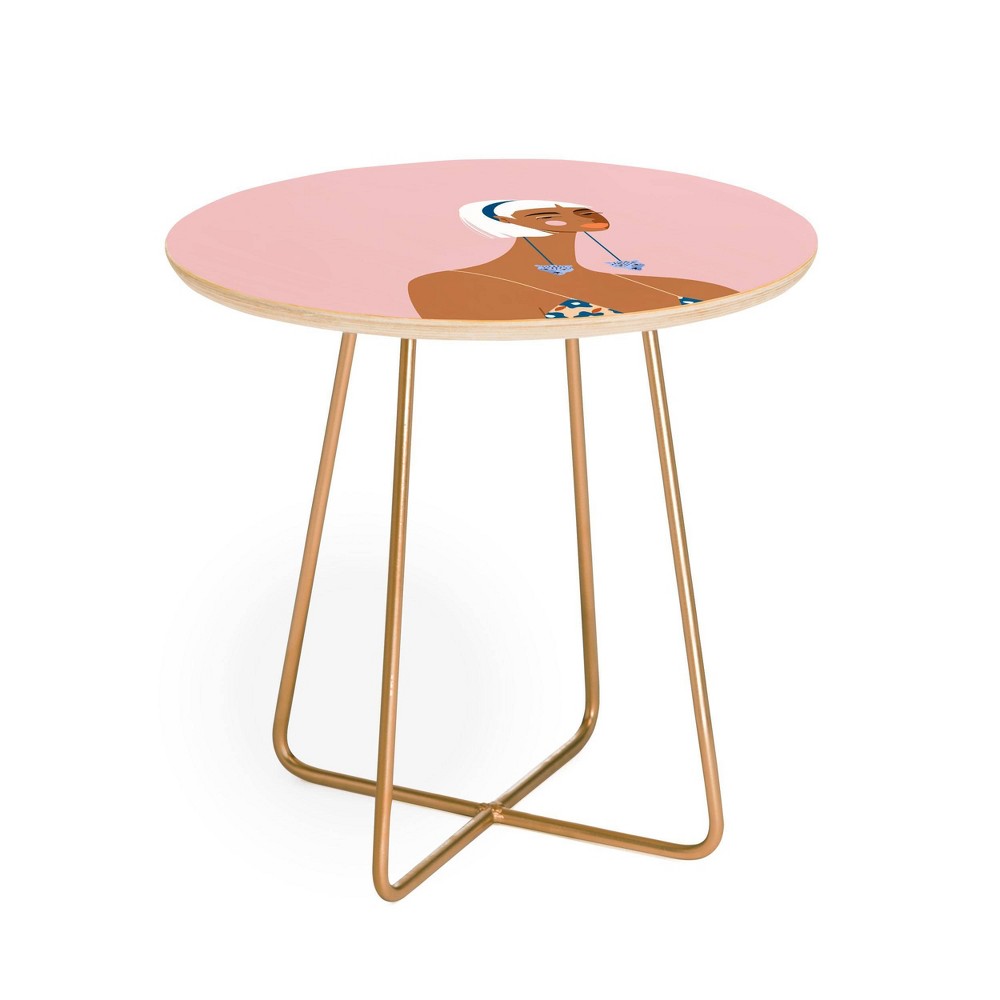 Photos - Coffee Table Maritza Lisa Cheetah Earrings Round Side Table Light Pink/Gold - Deny Desi