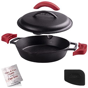 Cuisinel Cast Iron Skillet with Lid - 10" Dual Handle Fry Pan, Scraper & Silicone Covers, Pre-Seasoned, Oven Safe, Grill, Stovetop, Induction Use - 1 of 4