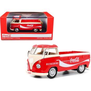 1962 Volkswagen T1 Pickup Truck Red and White "Refreshing Coca-Cola" 1/43 Diecast Model Car by Motor City Classics