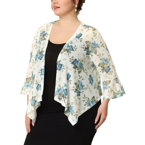 Women's Floral Print Short Sleeve Shawl Chiffon Kimono Cardigan Casual  Blouse Tops(Black S) at  Women's Clothing store