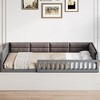 Lyngins Wood Upholstered Platform Bed with Guardrail and Pillow, Full Size Bed Frame, Children's Floor Bed, No Box Spring Needed, Toddler Bed - 3 of 4