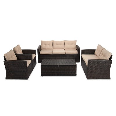 5pc Wicker Outdoor Conversation Set - Beige - EDYO LIVING