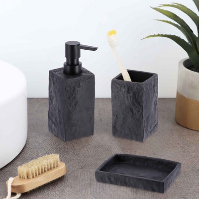 Black Stone Effect Polyresin Bathroom Accessory Set, 4 Pieces