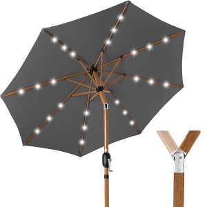 Best Choice Products 10ft Solar LED Lighted Outdoor Woodgrain Pattern Steel Market Patio Umbrella - 1 of 4