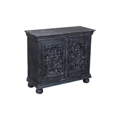 Luna Handcarved 2 Door Sideboard Cabinet Black - Timbergirl: Indian Craftsmanship, Mandala Accent, No Assembly Required