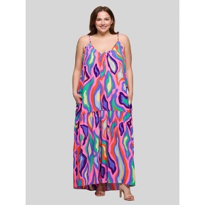 24seven Comfort Apparel Plus Size Multicolor Lightweight Spaghetti Strap Pocket Maxi Dress - 1 of 4