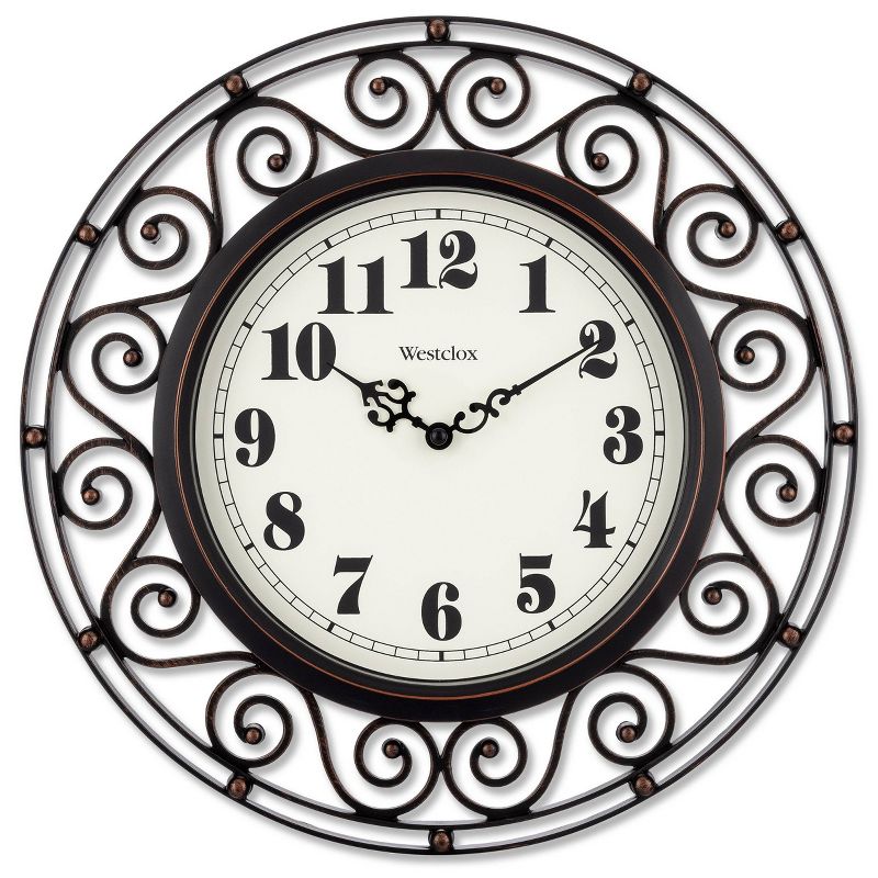 12&#34; Wrought Iron Style Round Wall Clock Black/Bronze-Westclox, 1 of 11