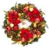 24" Christmas Wreath, Christmas Artificial Garland with Red Flowers & Gold Ball Ornaments for  Front Door Fireplace Window Wall Decor - 2 of 4