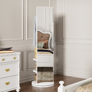 Lomsoe 360 Rotating 66"x14" Multifunctional Full Length Mirror with Hook Storage Rack Coat Rack with Mirror Solid Wood Floor Mirror - 1 of 1
