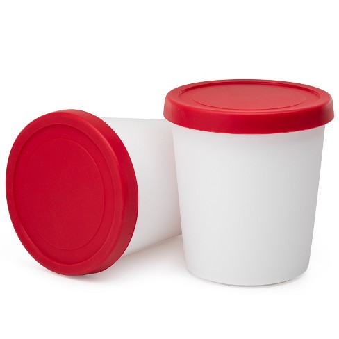 Ice Cream Containers 1 Quart Freezer Container Reusable Storage Tubs w/  Lids Red