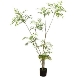 6FT Lifelike Artificial Mahonia Fortunei Tree (Umbrella Plant) w/Black Planter - Large Faux Floor Plant for Home Office Balcony Lobby Decor - 1 of 4
