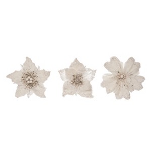 Transpac Christmas Poinsettia Accent Floral Set of 3 Indoor Wall Art Polyester Holiday Decor for Festive Cheer - 1 of 1