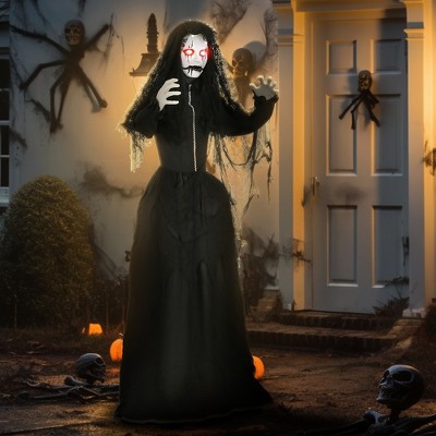 Whisen Battery-Operated Halloween Pumpkin Ghost, Sound-Activated Scary Voice & LED Eyes