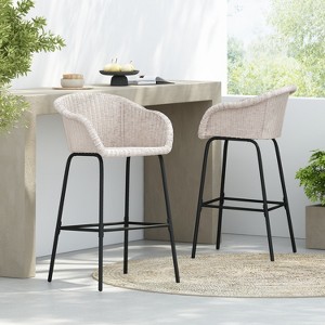 Christopher Knight Home Karin Outdoor Rattan Weave Metal Bar Stools with Backrest (Set of 2) - 1 of 4