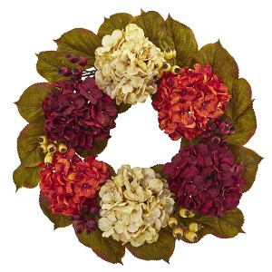 Nearly Natural 20” Hydrangea Berry Artificial Wreath - 1 of 1