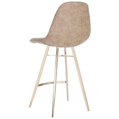 Mid-Century Brown Faux Leather Counter Stool with Copper Legs