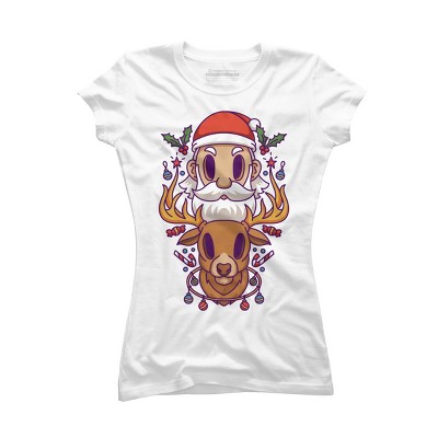Junior's Design By Humans Santa and The Reindeer By PentoolKnight T-Shirt